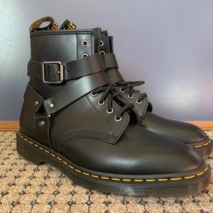 Dr Martens Boots Mens Size 10 Black Leather Cristofor Doc Harness Buckle Chelsea